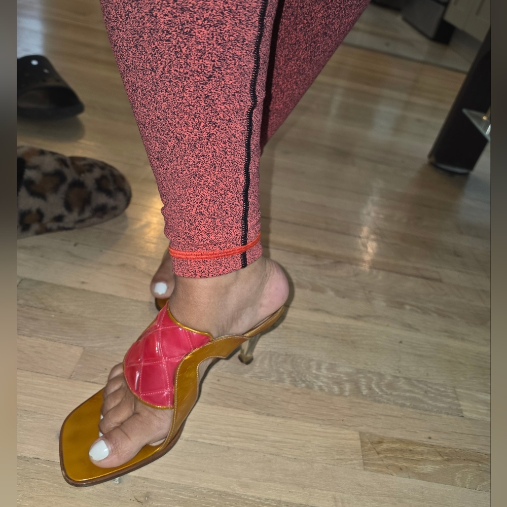CHANEL Patent Leather Heels Vintage Women's Sandals Gold and Pink Size 36 1/2 - Picture 15 of 16